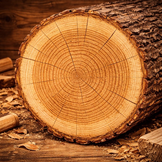 Holzstamm mit Jahresringen und Maserung